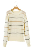 Striped Ribbed Edge Drop Shoulder Sweater- 2 Colors