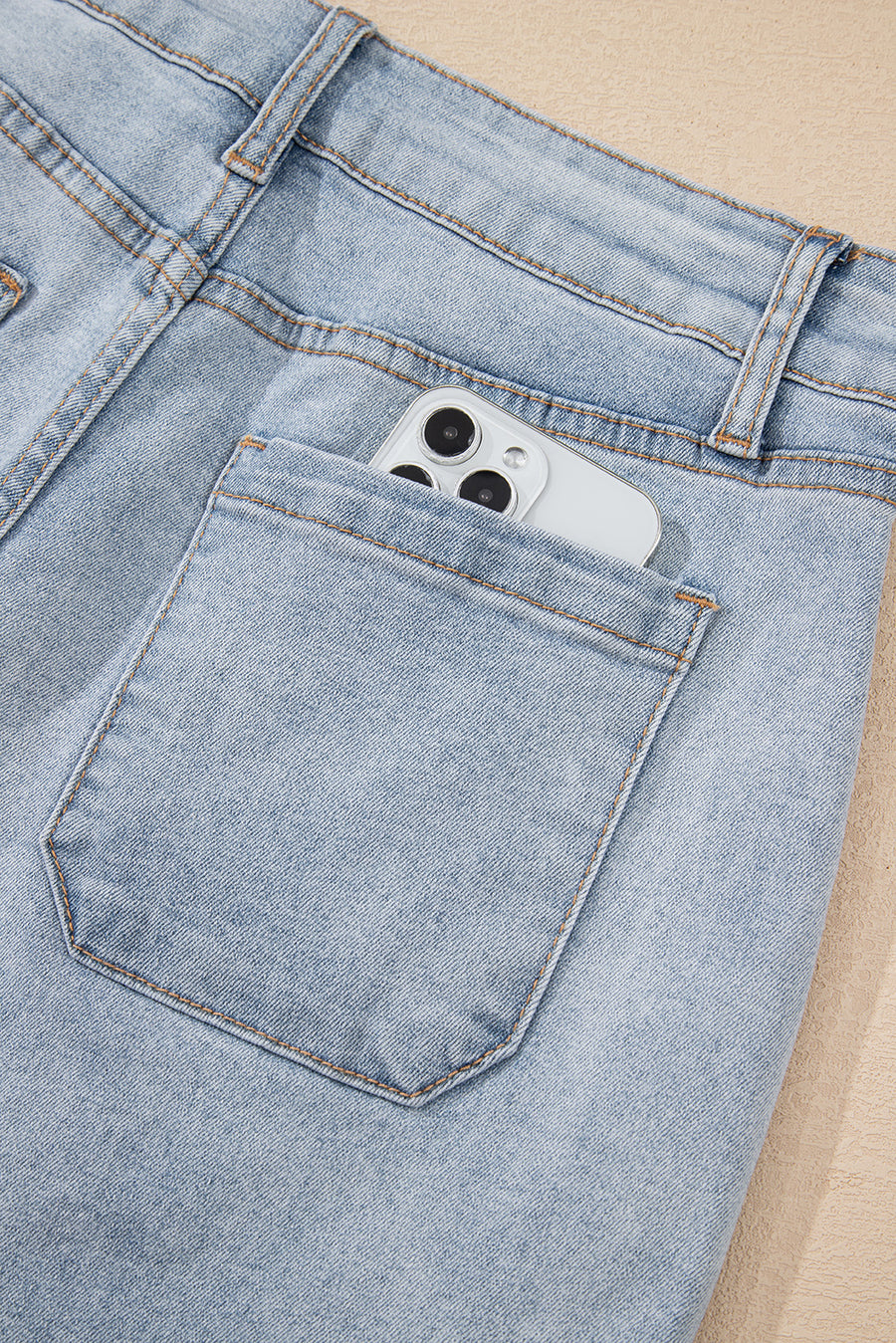 Light Wash High Rise Front Pocket Denim Shorts