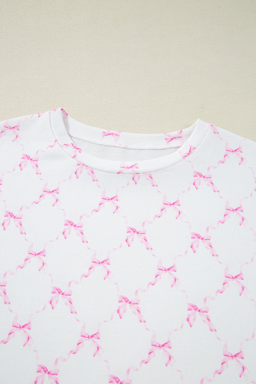 Pink Bow Print Lettuce Trim Short Sleeve Top and Shorts Pajama Set