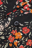 Black Floral Collared Button-Up Lantern Sleeve Blouse