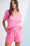 V-Neck Drop Shoulder T-Shirt and Patchwork Shorts Set- 3 Colors