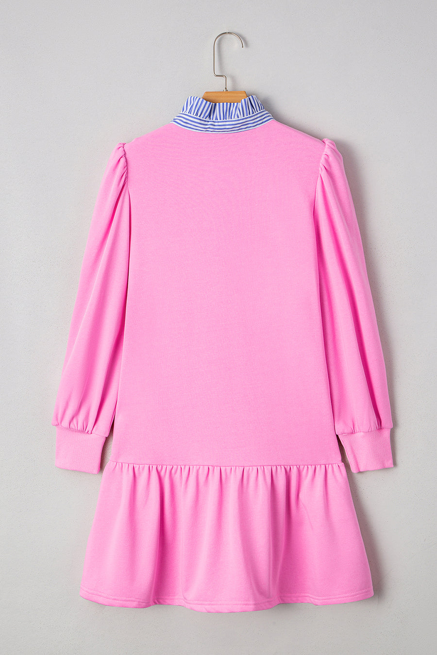 Striped Collar Long Sleeve Ruffle Hem Dress- 2 Colors