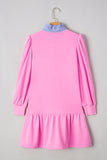 Striped Collar Long Sleeve Ruffle Hem Dress- 2 Colors