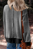 Striped Ribbed Exposed Seam Long Sleeve Oversized Top- 3 Colors