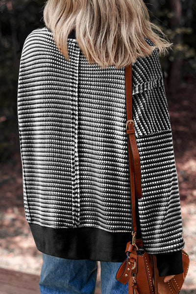 Striped Ribbed Exposed Seam Long Sleeve Oversized Top- 3 Colors