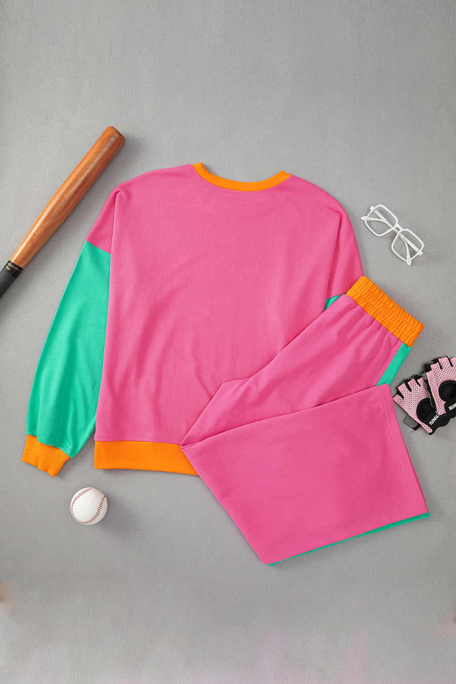 Color Block Patchwork Long Sleeve Top and Pants Set