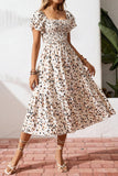 Floral Print Smocked Ruffle Sleeves Dress B