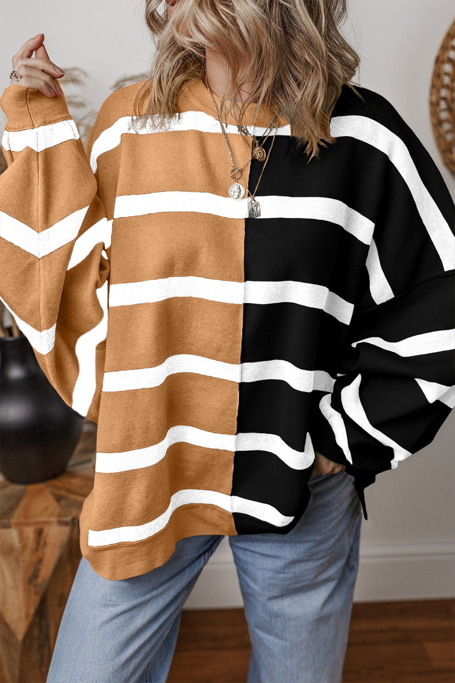 Striped Exposed Seam Patchwork Loose Fit Sweater- 4 Colors