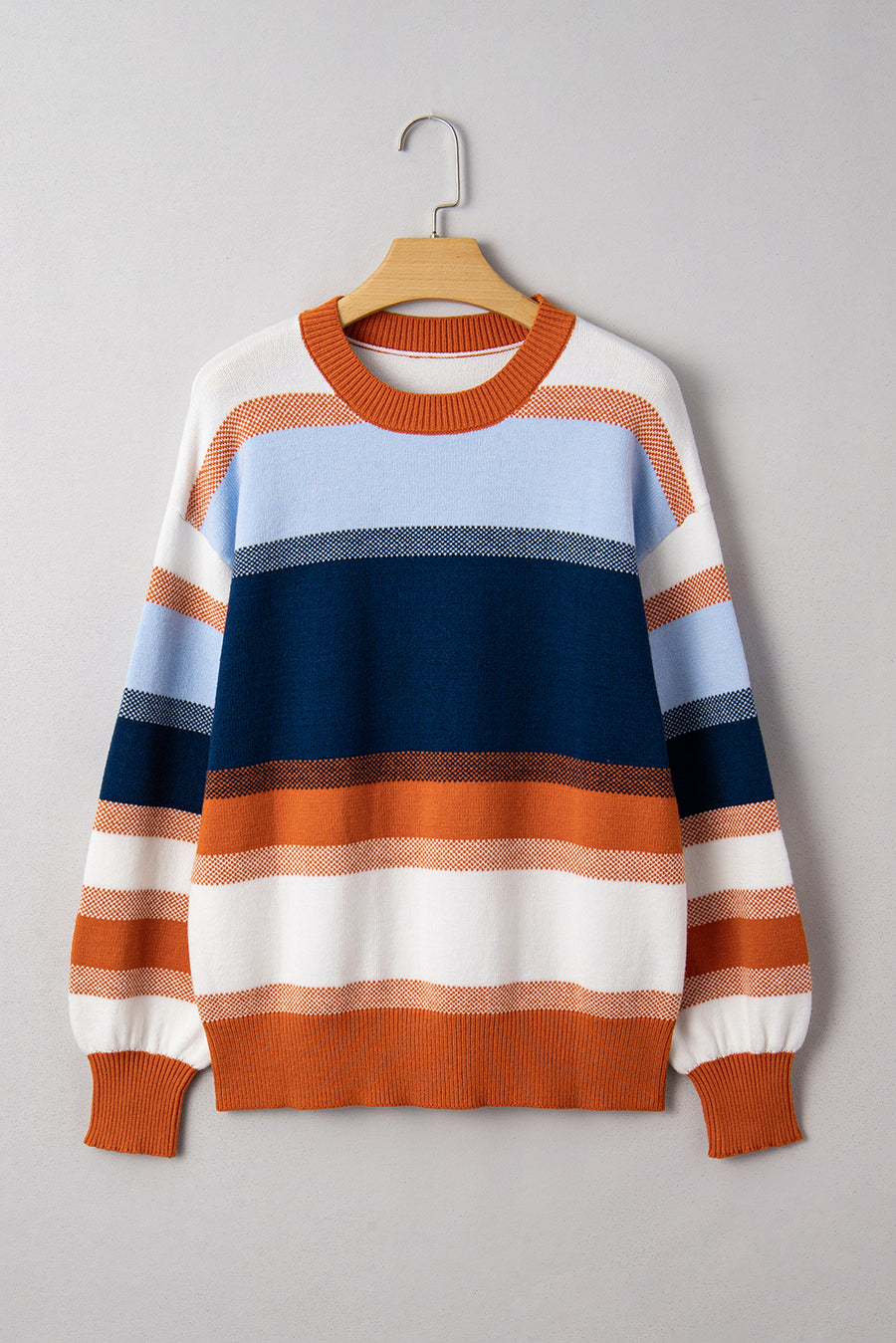 Blue Multi Color Block Crew Neck Tunic Sweater