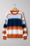 Blue Multi Color Block Crew Neck Tunic Sweater