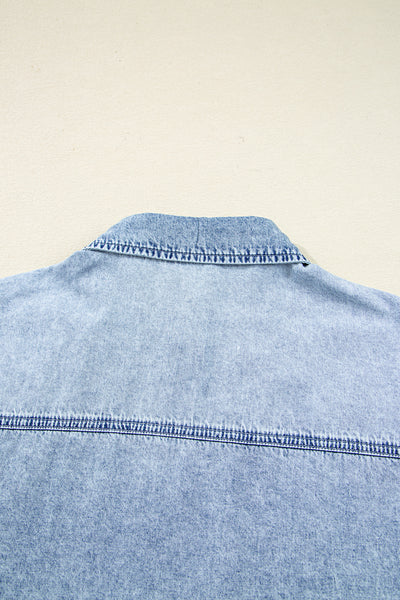 Beau Blue Chest Pocket Raw Hem Denim Loose Shirt Dress