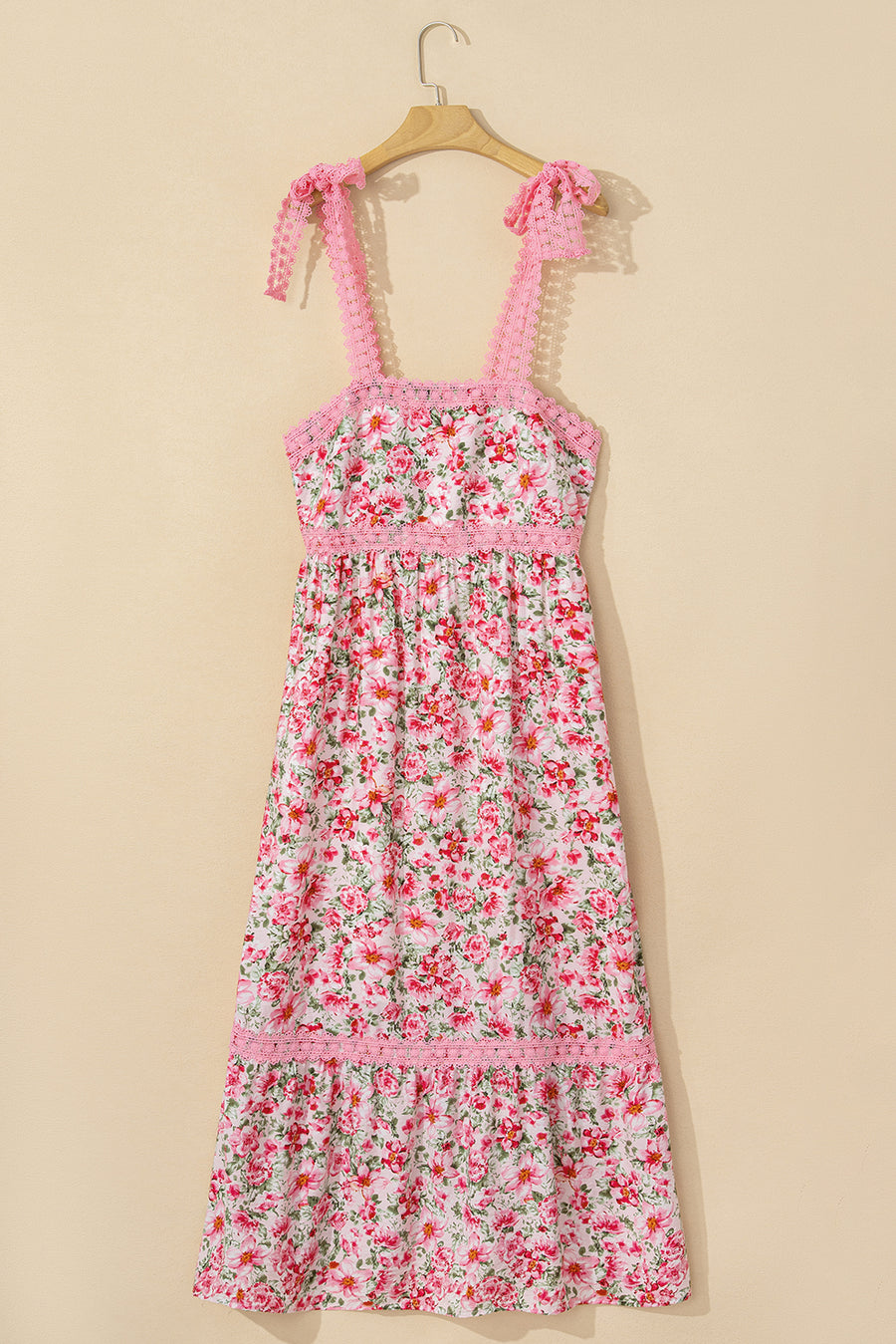 Floral Lace Tied Strap Empire Waist Maxi Dress- 2 Colors