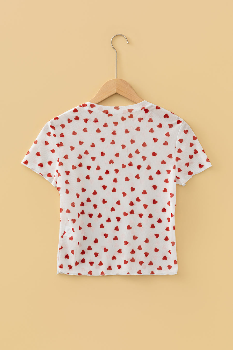 All Over Heart Print Mesh Short Sleeve Top- 2 Colors