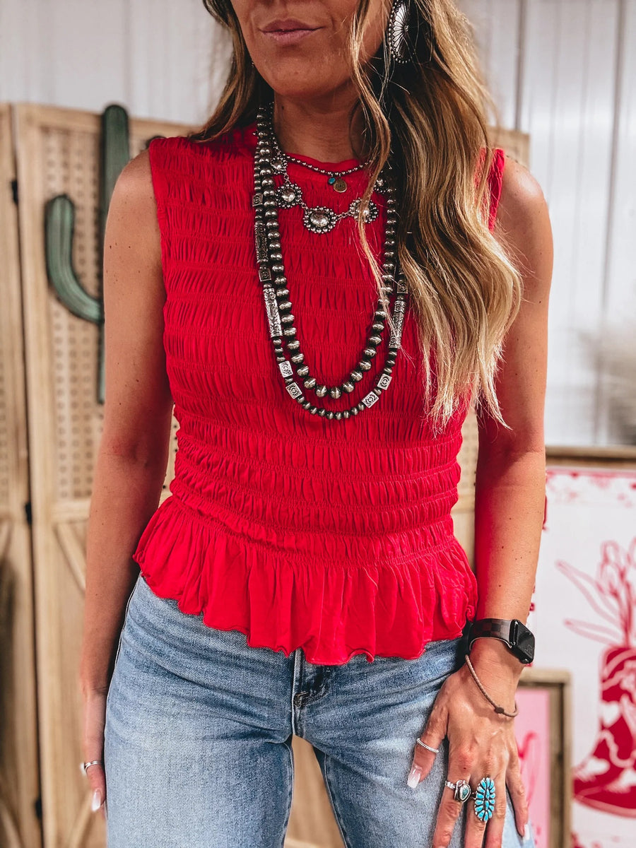 Shirred Slim Fit Ruffle Hem Tank Top- 2 Colors