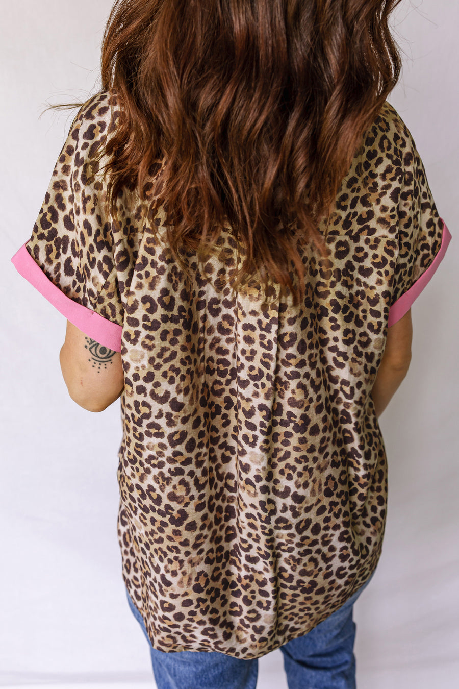 Leopard Print Contrast Trim Short Sleeve Button-Up Shirt