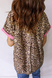 Leopard Print Contrast Trim Short Sleeve Button-Up Shirt