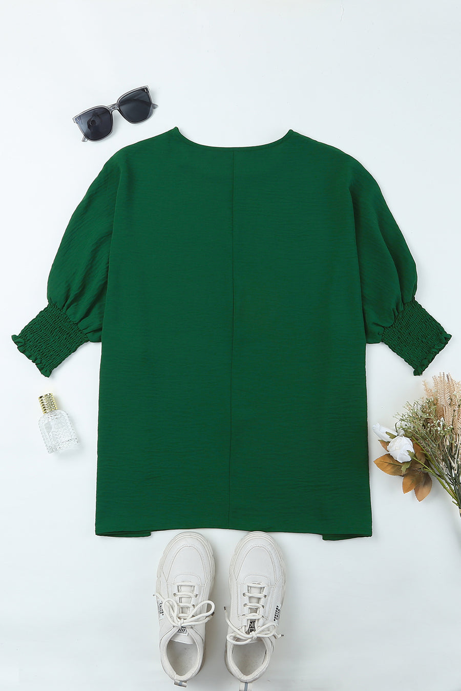 Shirred Cuffs Short Sleeve Blouse- 2 Colors