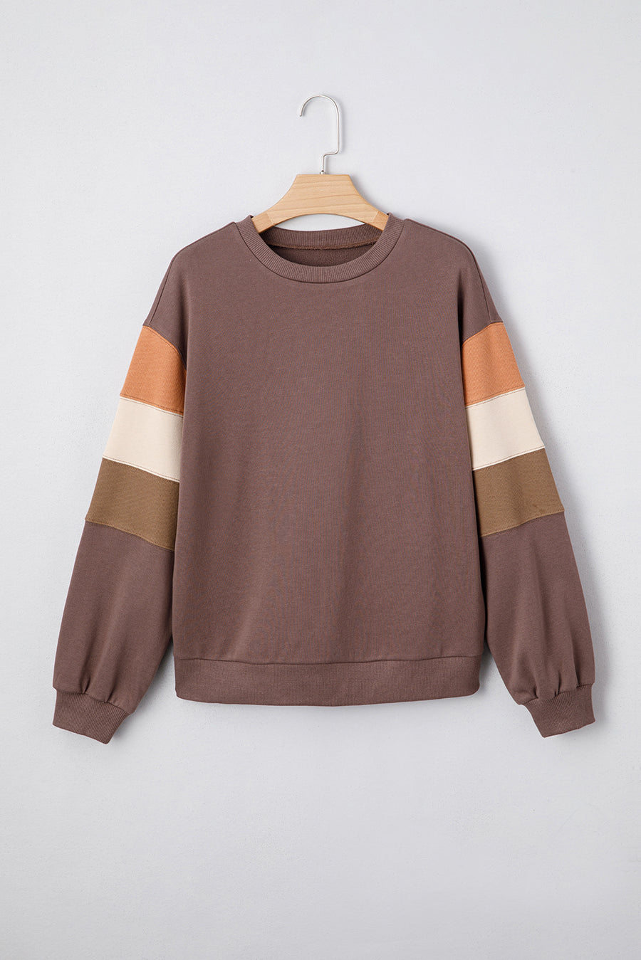 Dark Khaki Multi Colorblock Drop Shoulder Pullover Sweatshirt