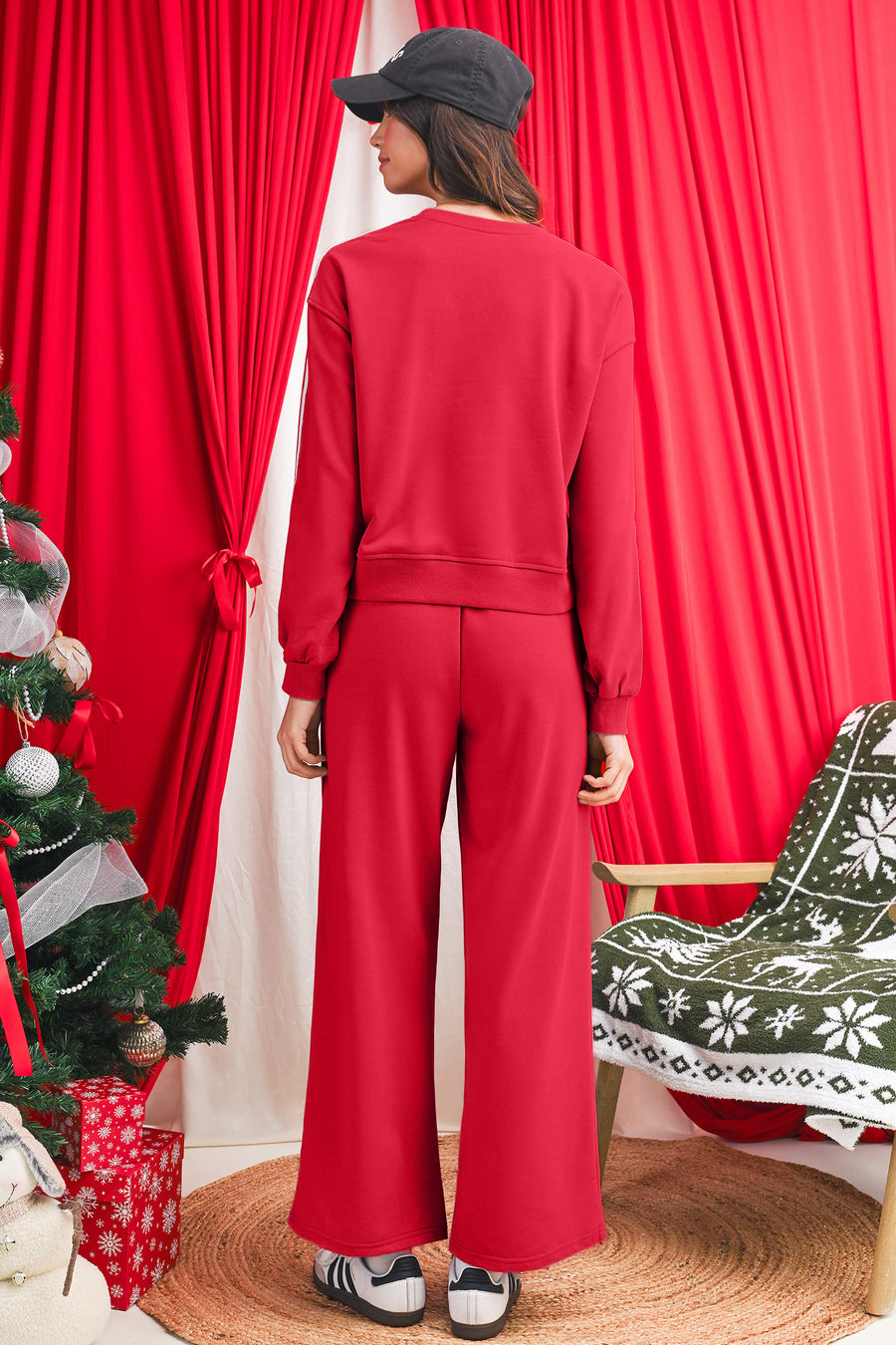 Varsity Striped Cropped Sweatshirt and Wide Leg Pants Matching Set- 5 Colors