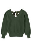 Lantern Sleeve V-Neck Bow Back Sweater- 4 Colors
