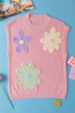 Flower Patch Knit Crew Neck Short Sleeve Sweater- 2 Colors