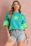Aruba Blue & Lime Green Frayed Star Patch Oversized T-Shirt
