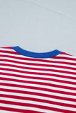 Striped Contrast Trim V-Neck T-Shirt and Drawstring Elastic Waist Shorts Set- 4 Colors