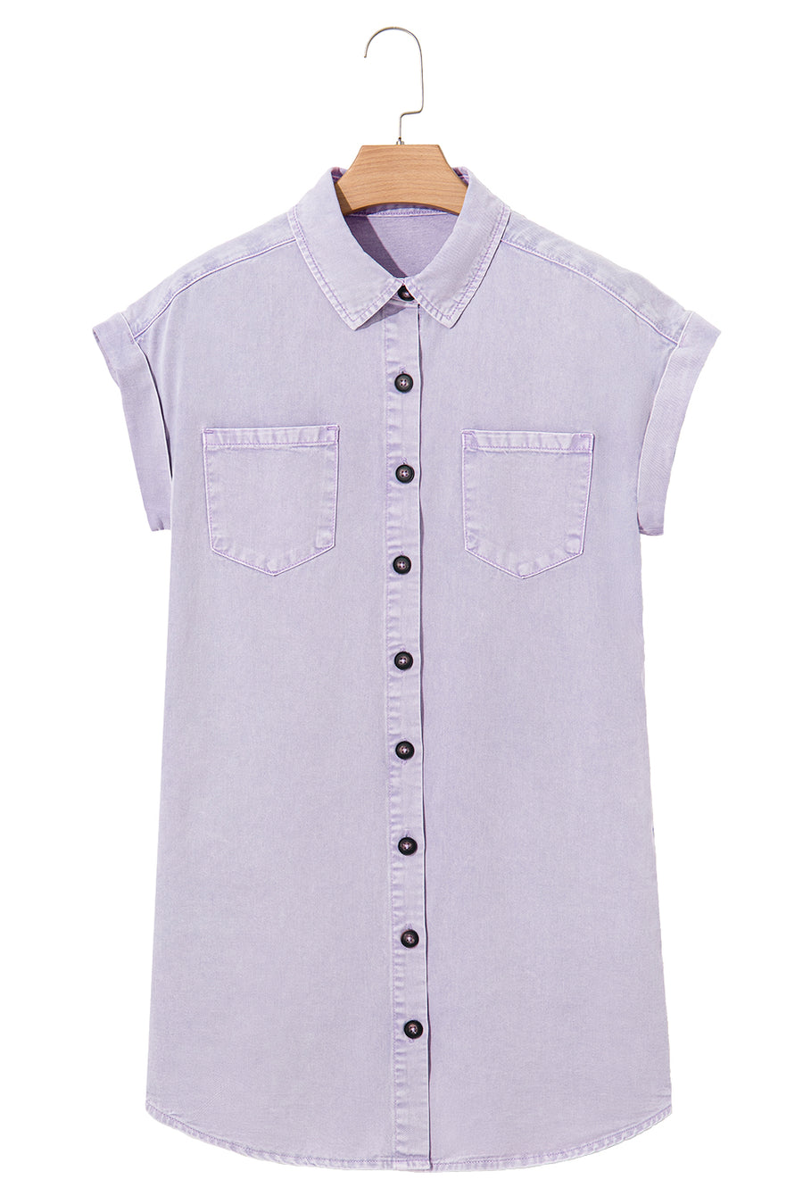 Orchid Petal Double Chest Pocket Button-Up Denim Shirt Dress