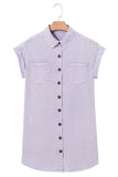 Orchid Petal Double Chest Pocket Button-Up Denim Shirt Dress