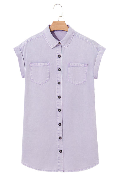 Orchid Petal Double Chest Pocket Denim Shirt Dress