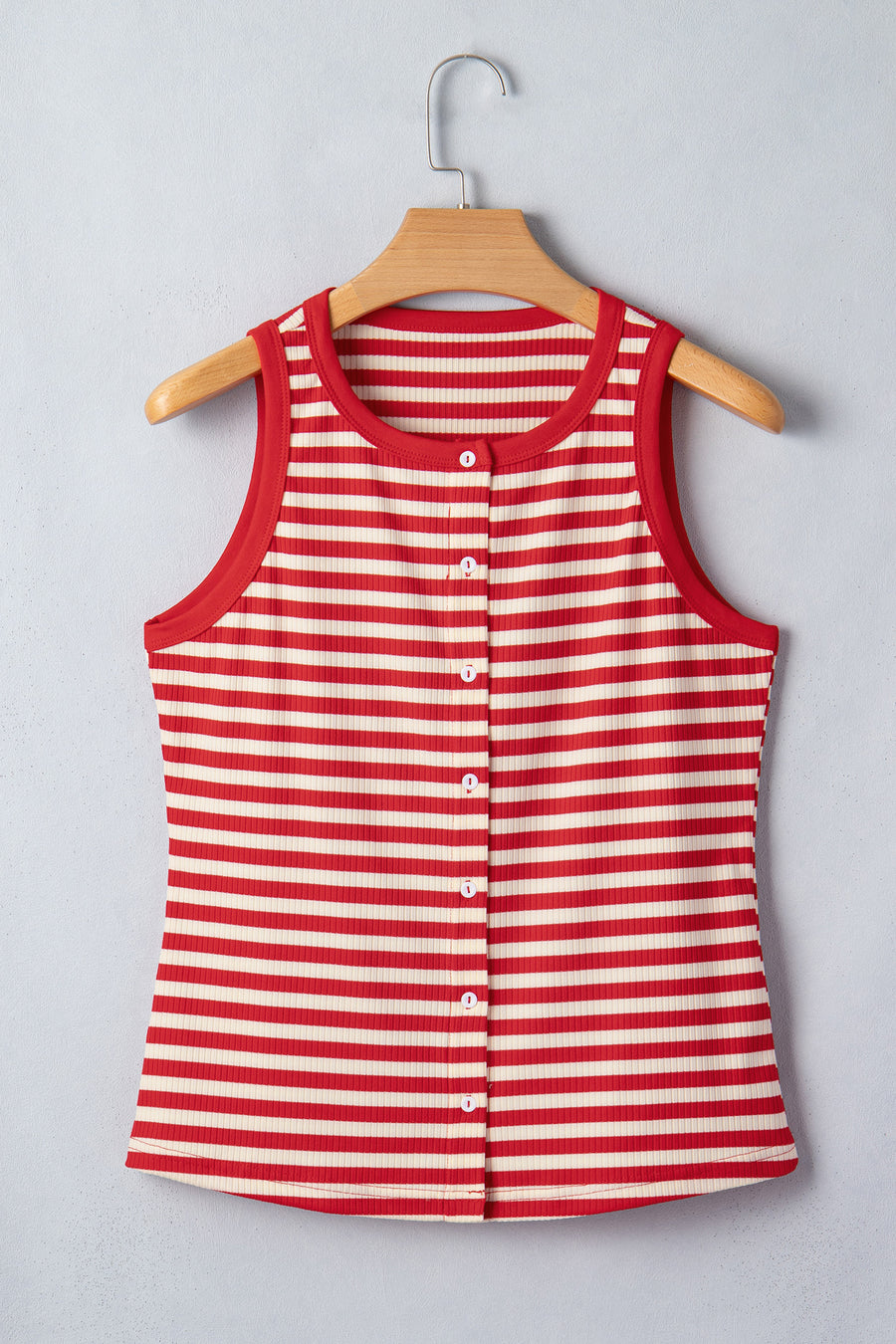 Red Striped Button-Up Ribbed Knit Tank Top
