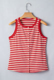 Red Striped Button-Up Ribbed Knit Tank Top
