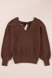 Lantern Sleeve V-Neck Bow Back Sweater- 4 Colors