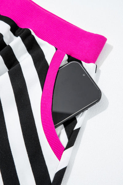 Black Stripe Contrast Trim Long Sleeve Top and Shorts Set