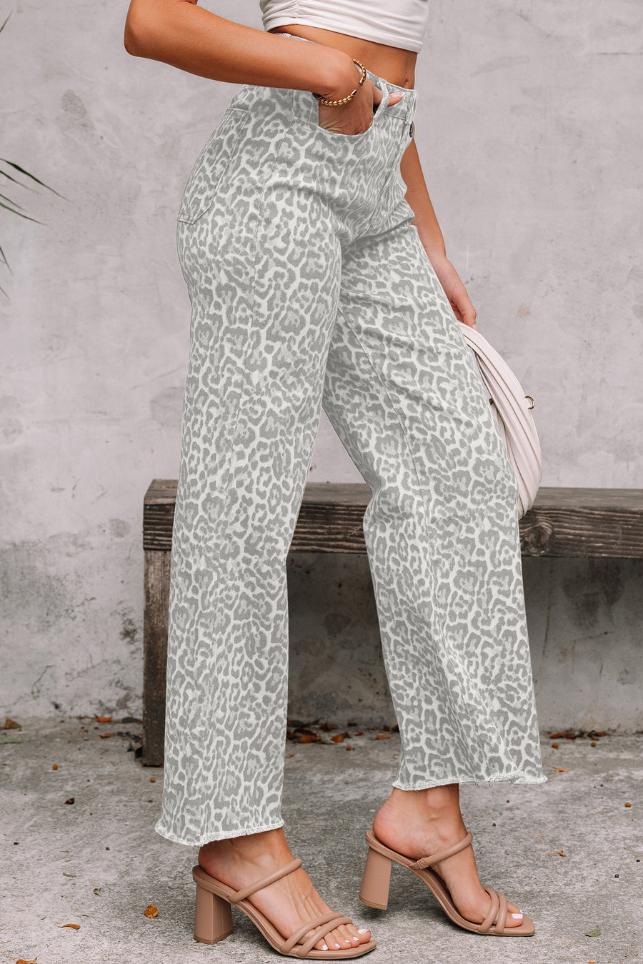 Print Frayed Edge Wide Leg High-Waist Jeans- 7 Styles