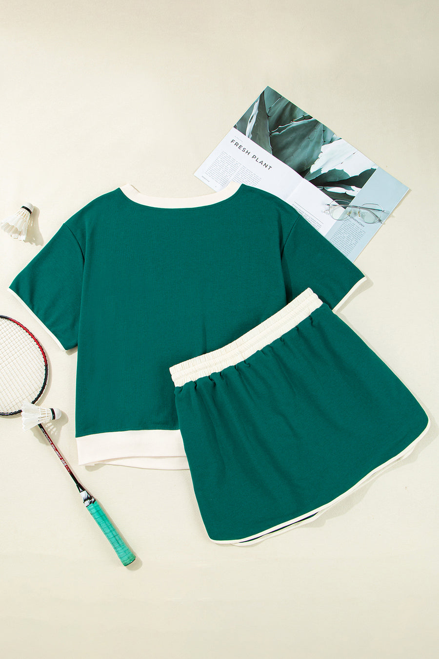 Plus Size Contrast Trim T-Shirt and Skort Two Piece Set- 3 Colors