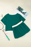Plus Size Contrast Trim T-Shirt and Skort Two Piece Set- 3 Colors