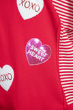 Red Sequin Hearts Striped Color Block Patchwork Drop Shoulder Crew Neck Sweatshirt 2