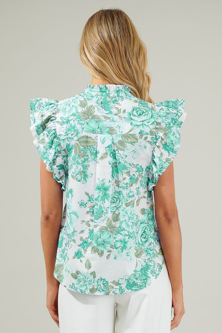 Floral Ruffle Sleeve Frilly Button-Up Blouse- 2 Colors