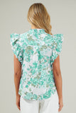 Floral Ruffle Sleeve Frilly Button-Up Blouse- 2 Colors