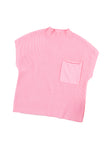 Green Pocket Ribbed Knit Short Sleeve Sweater- 9 Colors