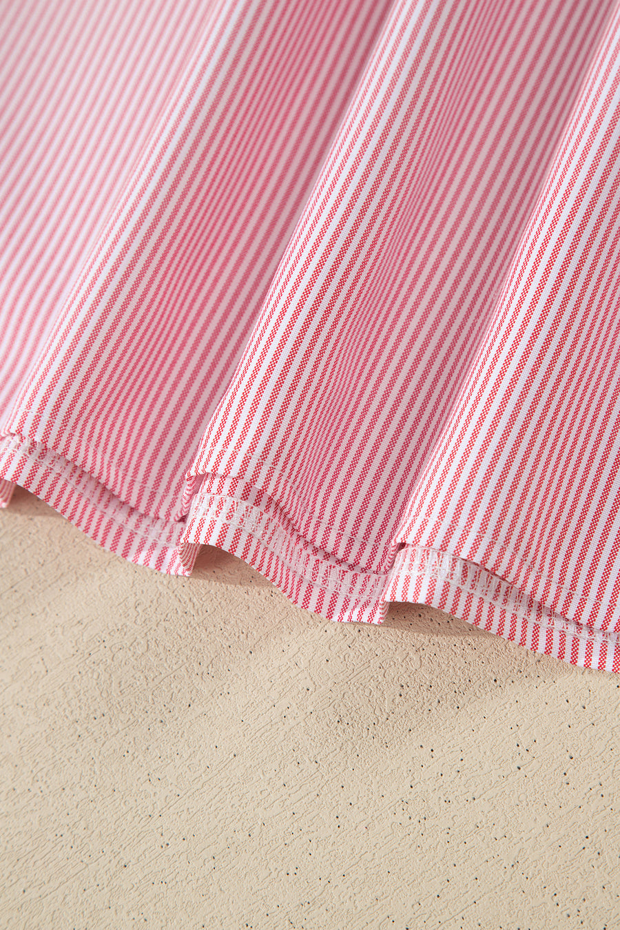 Red Striped Frilled V-Neck Double Ruffled Short Sleeve Blouse