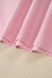 Red Striped Frilled V-Neck Double Ruffled Short Sleeve Blouse