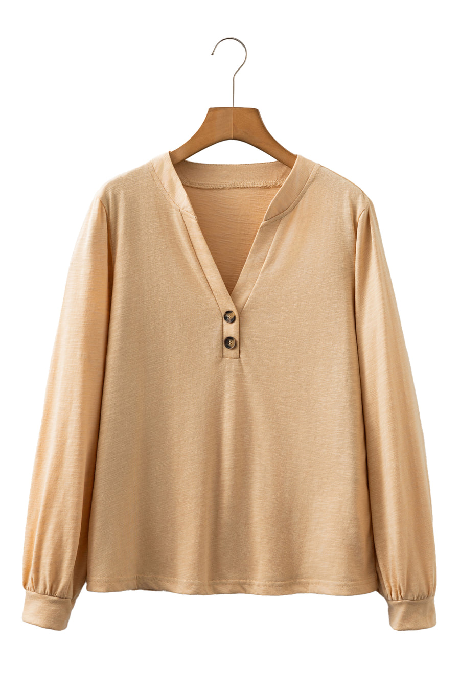 Button-Up V-Neck Long Sleeve Top- 3 Colors