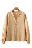 Button-Up V-Neck Long Sleeve Top- 3 Colors
