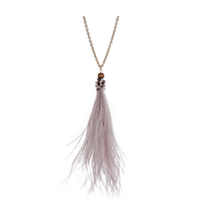 Gold Tone Feather Pendant Necklace- Ivory