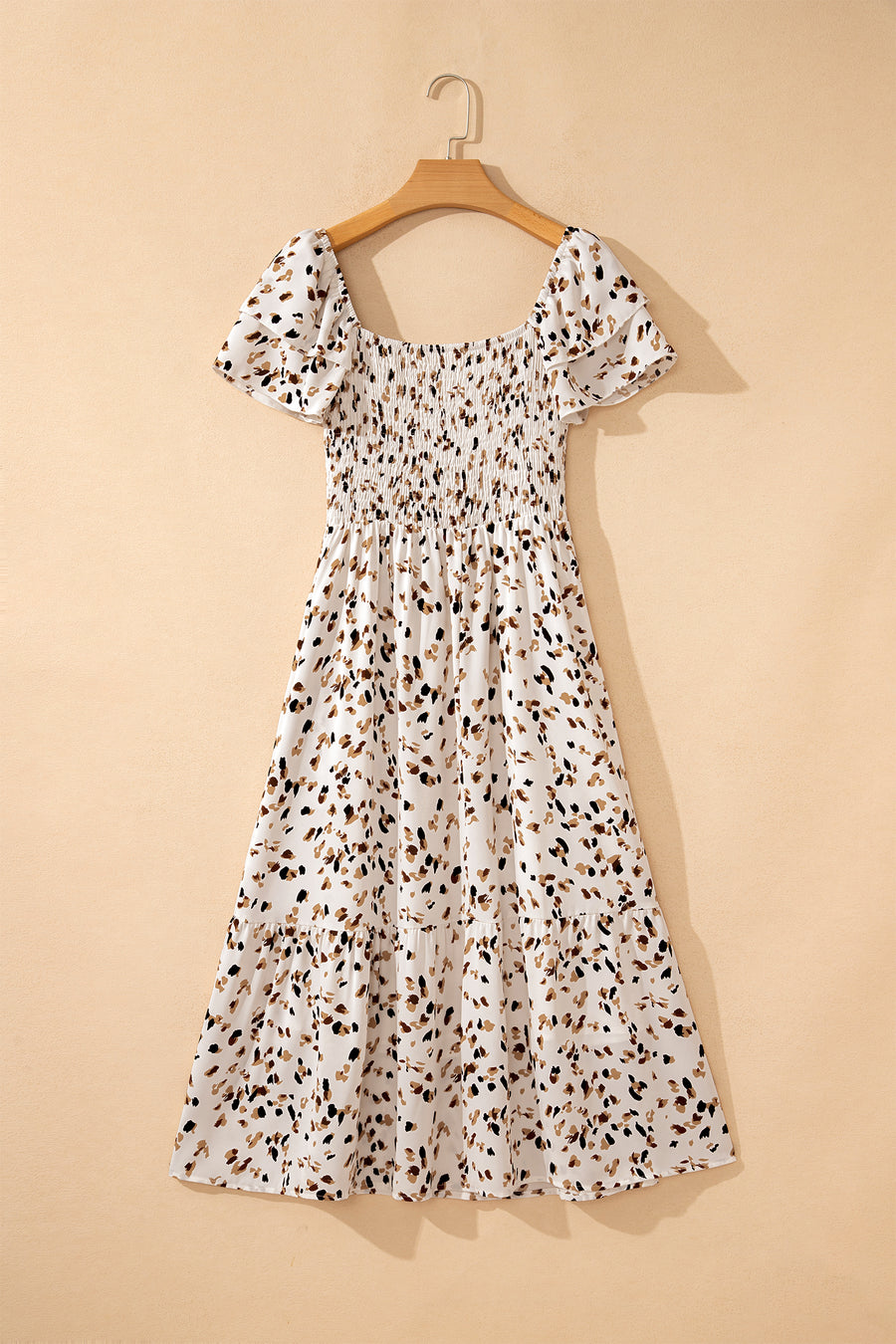 Floral Print Smocked Ruffle Sleeves Dress B