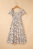 Floral Print Smocked Ruffle Sleeves Dress B