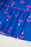 Blue Floral Print Notched Neck Flounce Sleeve Maxi Dress with Pockets- 2 Colors