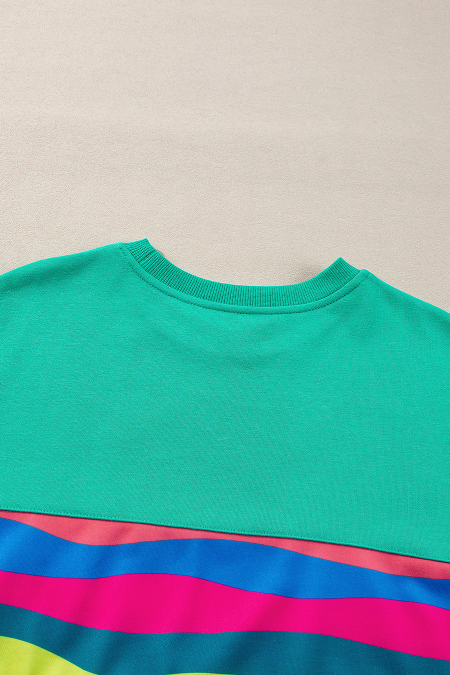 Green Multicolored Wavy Striped Crew Neck Long Sleeve Top- 2 Colors